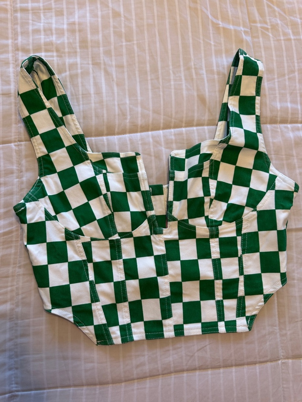 Love + Harmony Green and White Checkered Bustier Crop Top